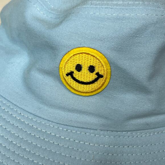 Smiley Patched Bucket Hat Unisex One Size Blue Smile Emoji Beach Hiking Casual - Picture 4 of 7